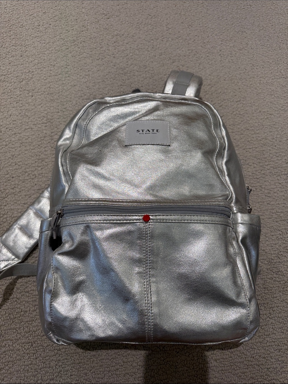 STATE Metallic Silver Signature Backpack Small Travel School Bag - Picture 3 of 9